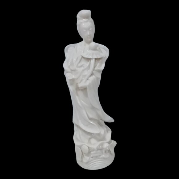 Vtge ARDCO Guan Yin White Porcelain Statue/Figure Made in Japan Holding Lotus - Picture 1 of 7